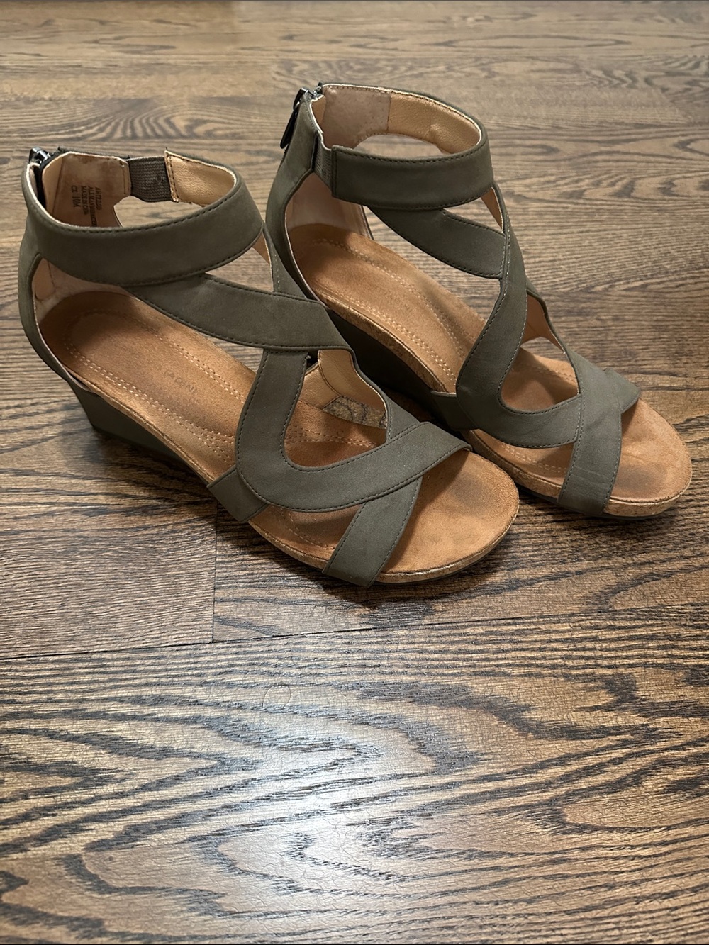 Adrienne Vittadini Olive Green Strappy Wedge Sandals